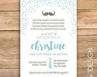 Baby Boy sprinkle invitation, baby boy sprinkle invite, mustache, tie, blue, having one more, printable, instant download