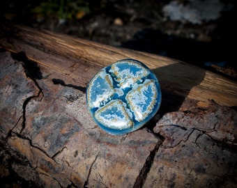 Big ring round blue green turquoise craft ceramic