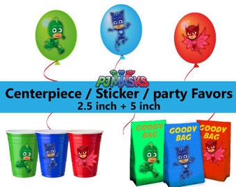 INSTANT DL- Pj Masks Stickers - centerpiece - Party Favors - Printable Labels for Balloons, Treat bags, cups and Boxes
