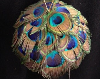 Feather Baubles in Peacock or Guinea Feathers