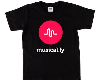 Musical.ly graphic printed on black 100% cotton T shirt youth size XS S M L XL