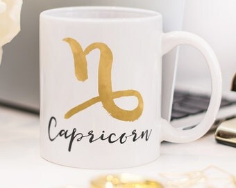 Capricorn mug, with brush painted zodiac sign