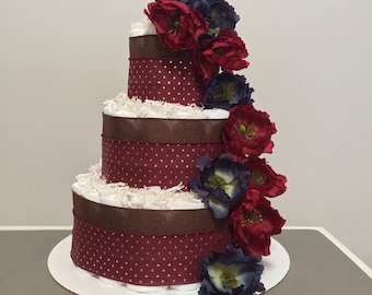 Burgundy Flower Diaper Cake