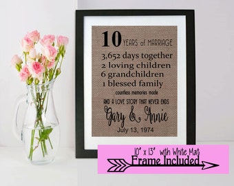 7 Year Anniversary Gift - Gift For Anniversary - Handmade Anniversary Gift - Seven Year Frame - 7 year custom frame - 7 Year Burlap Frame