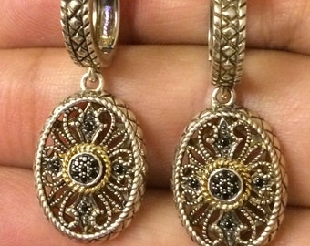 Vintage 14k black diamonds silver drop earrings