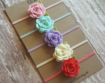 Baby headband, Flower Headband, Flower headband set, Infant headbands, Newborn headband set, 1" dimeter felt flower headband