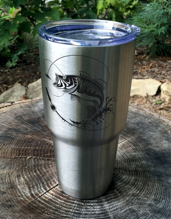 Custom Engraved Bass Fishing 30 oz. Yeti Rambler Tumbler or