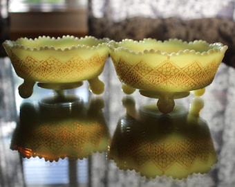 Antique Custard Glass Footed Bowls - Northwood