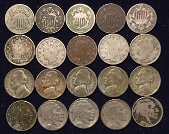 Mixed Nickel 1/2 Roll - Shield, Liberty V, War Nickels, Buffalo - 20 Coins (NR2)