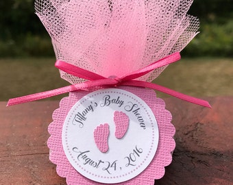 Baby Feet Favor Tag - Footprint Favor Tag - Pink White Baby Shower Tag - Girl Baby Shower Favor Tag - Pink Baby Shower Gift Tags