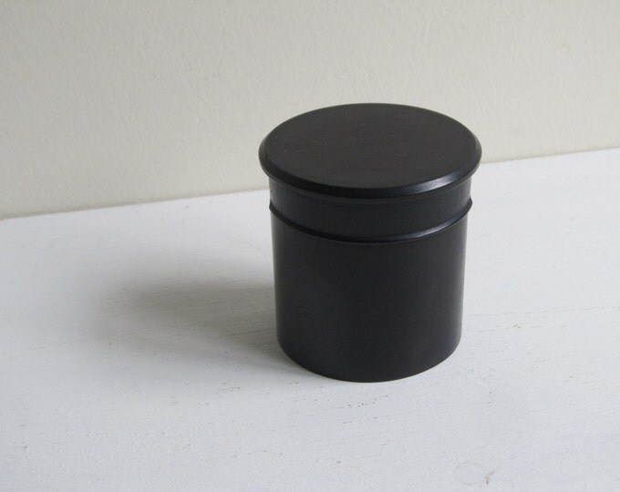 Ebony wooden box, small turned jewelry gift presentation box, round office desk tidy made in England,
