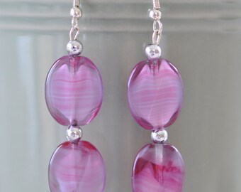 Drop earrings, dangle earrings, amethyst earrings, lilac earrings, purple earrings, vintage glass earrings, handmade by AnyaSophiaCo