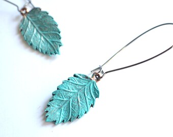 Autumn - Verdigris Copper Leaf Statement Earrings