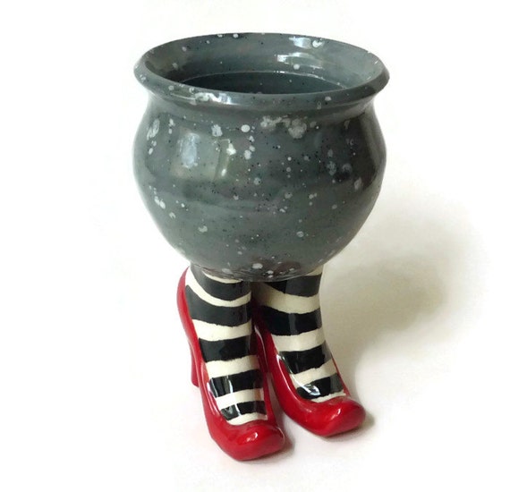 Ceramic Sex Pot With High Heel And Striped Stockings Gray