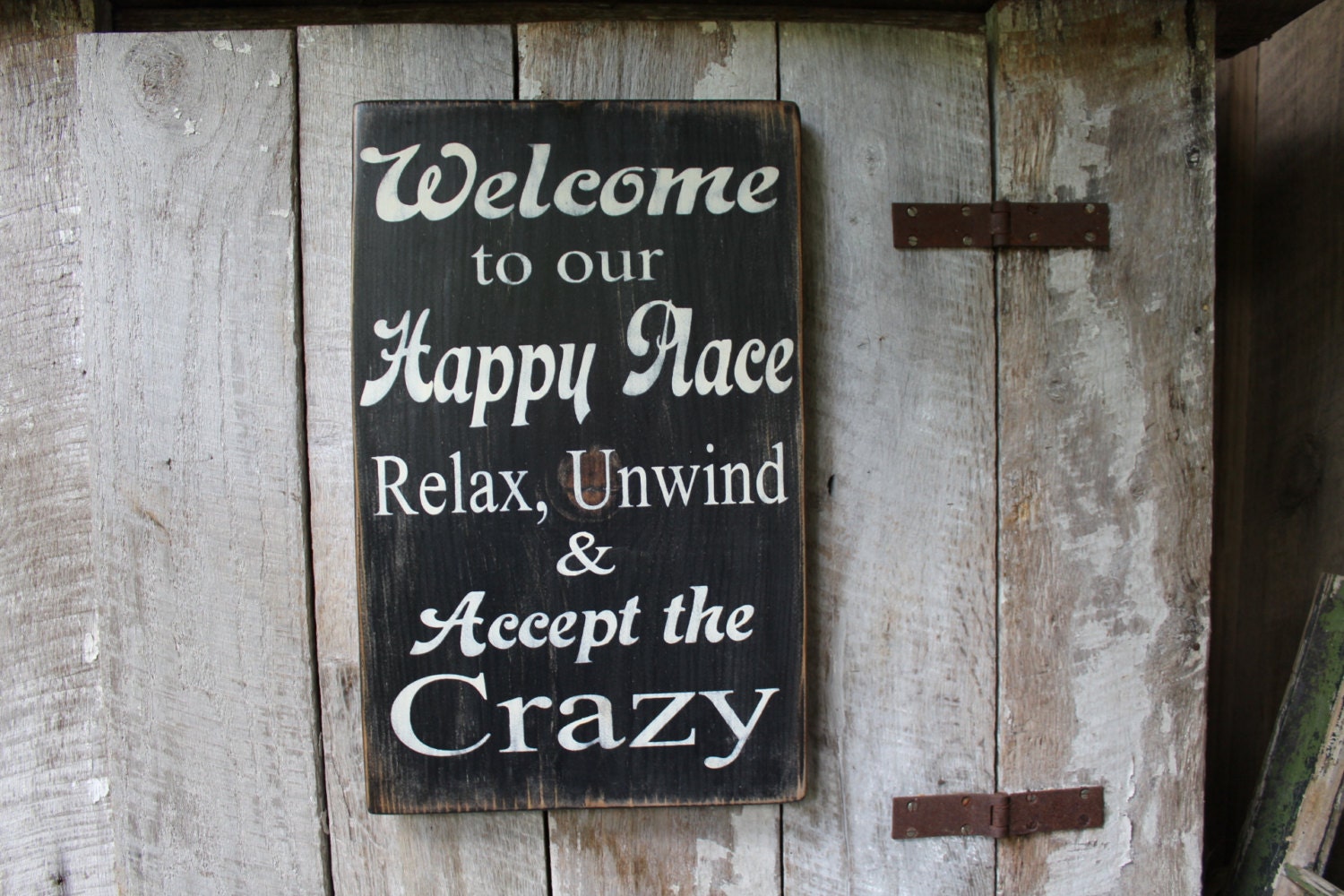 Primitive Wood Sign To Our Happy Place Rustic Cabin