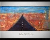 HIGHWAY Abstract Modern Oil Painting Route 66 ORIGINAL Southwestern Art --- 48x24 by BenWill