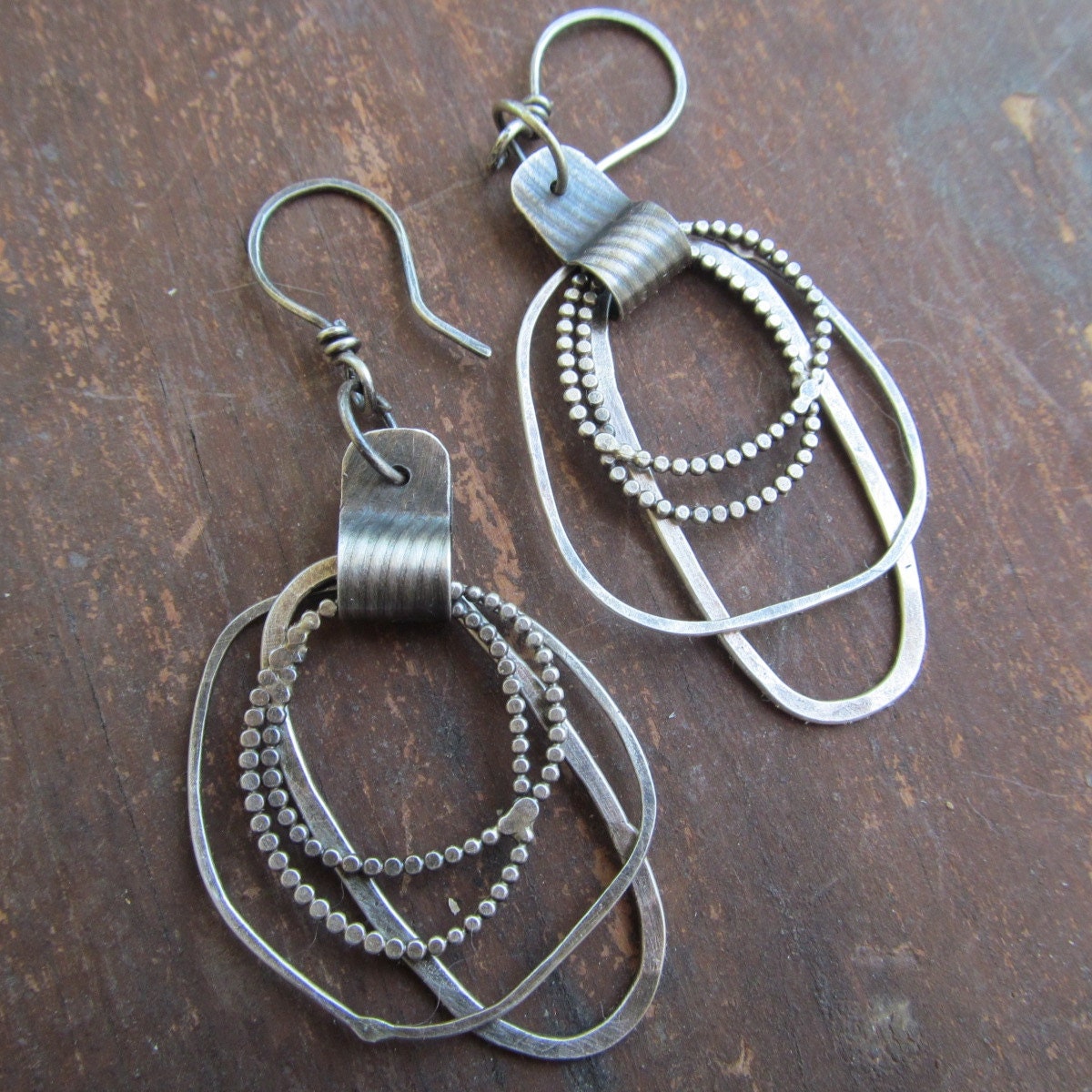 Large Silver Multi Hoop Earrings Funky stamped silver Hoops