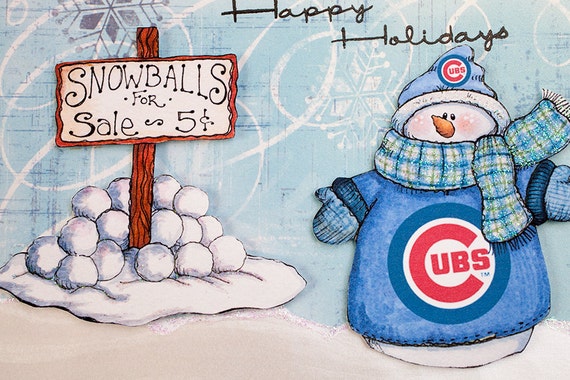 Chicago Cubs Snowman Holiday Card 3D Christmas Card Handmade