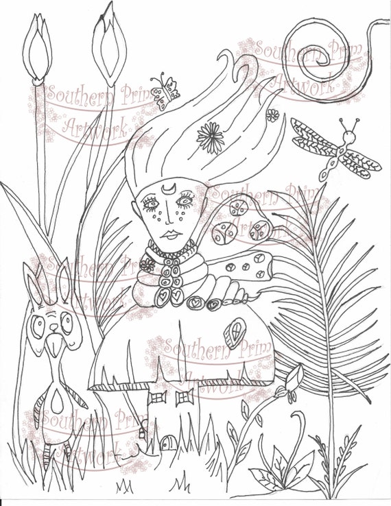 Fantasy Caterpillar Alice in Wonderland Adult Coloring Page