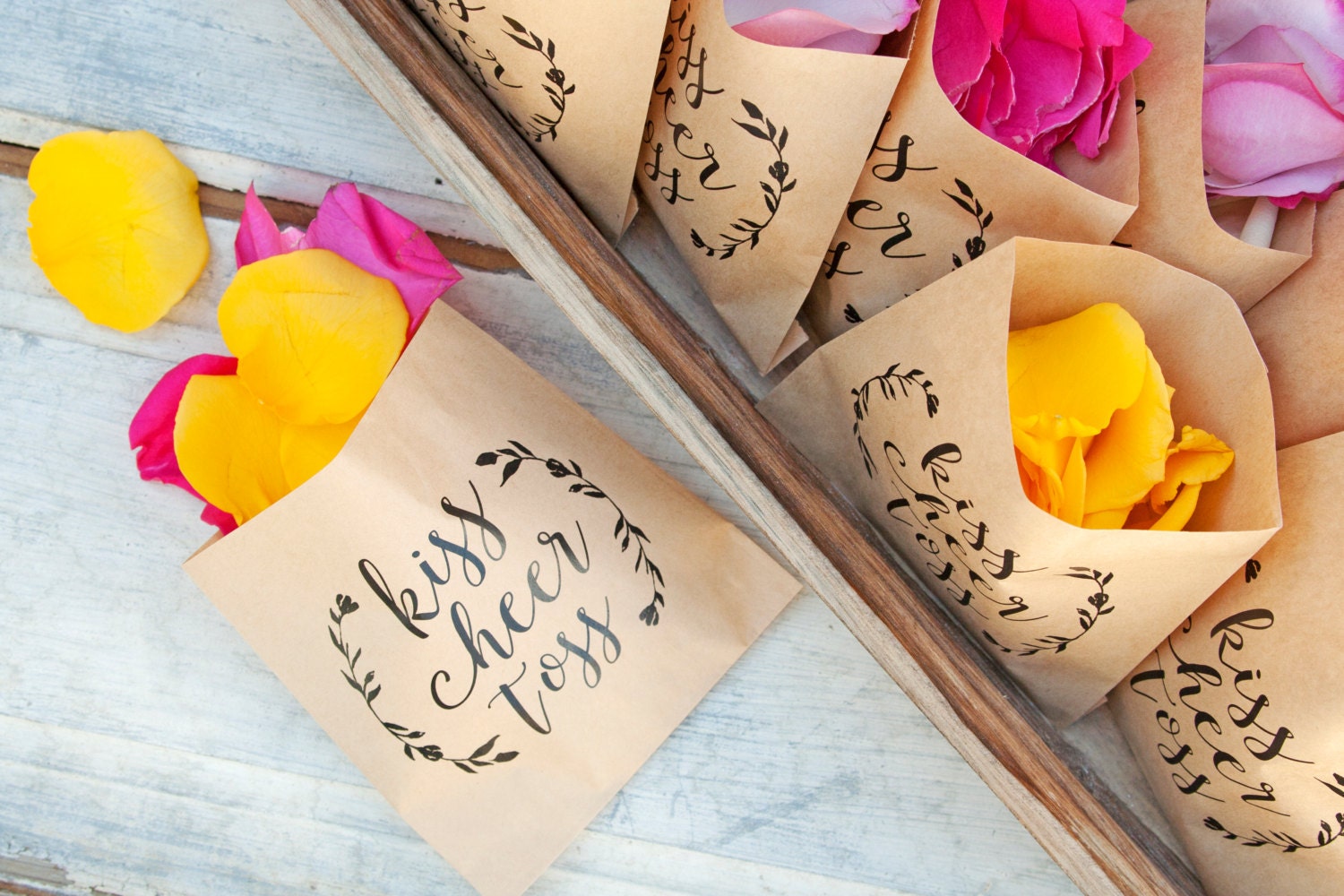 Wedding Petal Toss Bag Kraft Paper Favor Bags Kiss Cheer