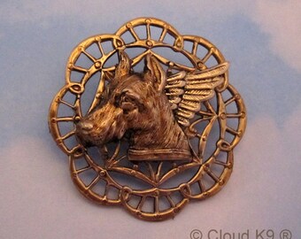 DOBERMAN Guardian ANGEL PIN/ Doberman Jewelry for Dog Lovers / Dobermann Pinscher/ Miniature Pinscher Min Pin. Pet Remembrance Memorial