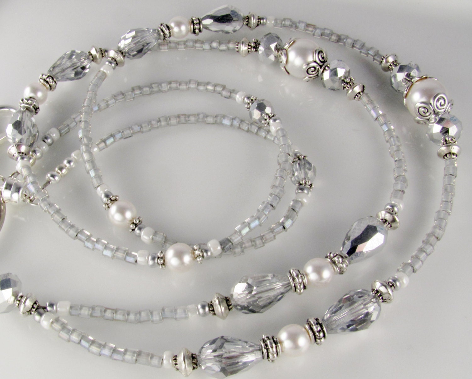 Metallic Silver Beaded Lanyard Crystal ID Badge Holder