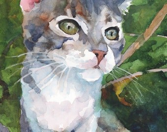 Tabby Cat Original Watercolor Painting 11x14
