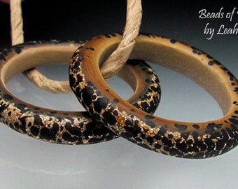 Handmade Glass Ring Beads of Passion Leah Deeb - 2 Black Leopard Focal Sliders - Xtra Lg