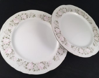 Two Vintage Sheffield Fine China Pale Pink Floral CLASSIC Dinner Plates