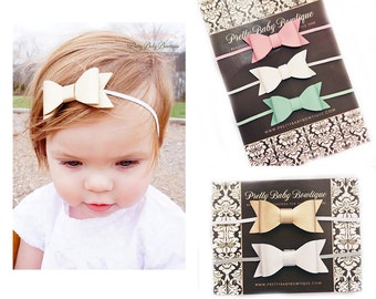 SALE Leather Bow Headband Set- Set of 5 Bow Headbands - Baby Leather Bow Headbands - Girl Headbands