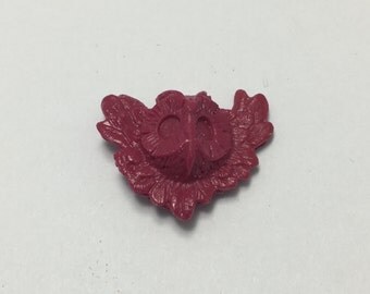 Winged Owl - Raspberry Pink - Hand Made Clay Button