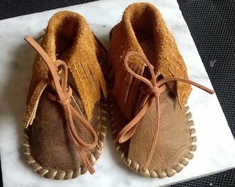 Personalized - All Leather Baby Mocassins - Fits a 3 Month Old Baby