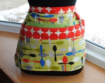 Handmade Vendor Apron Utility Craft Farmers Market Teacher Green Spoons Orange Octogans