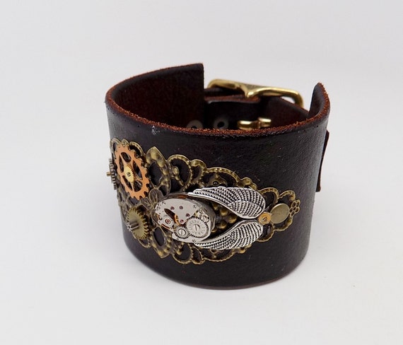 SALE....Steampunk leather cuff. Leather cuff.leather bracelet. by slotzkin steampunk buy now online