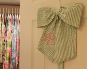 Monogrammed Seersucker Hair Bow Holder Custom