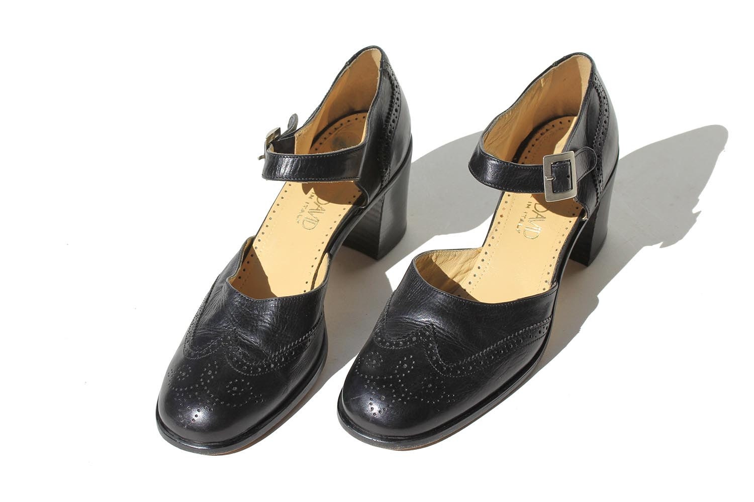 Vintage Italian Black Leather Mary Jane Shoes / Joan &amp; David