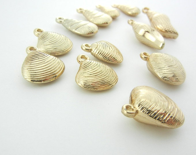 12 Dimensional Variety Seashells in Gold-tone Acrylic