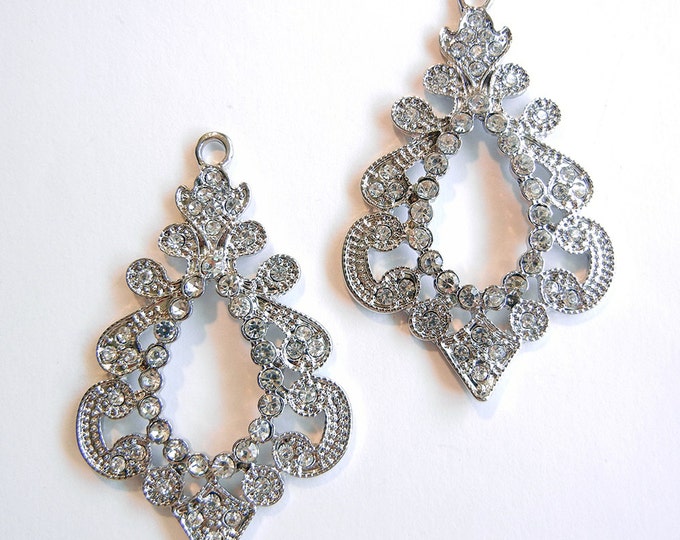 Pair of Beautiful Rhinestoen Drop Charms Silver-tone