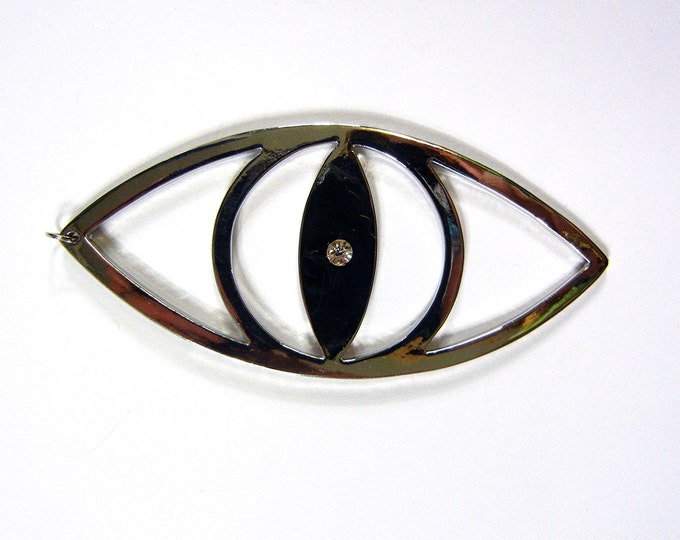 Large Oversized Vertical Cut-out Eye Pendant with Rhinestone Silver-tone