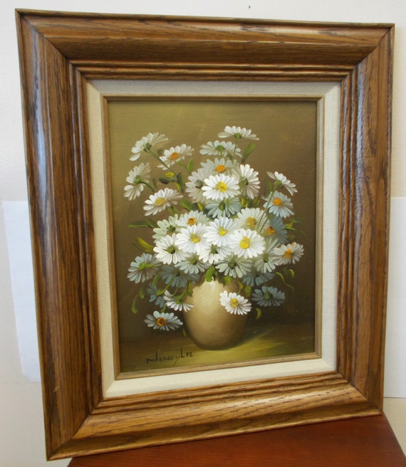 Vintage Oil On Canvas NANCY LEE Artist Signed Still Life Daisy