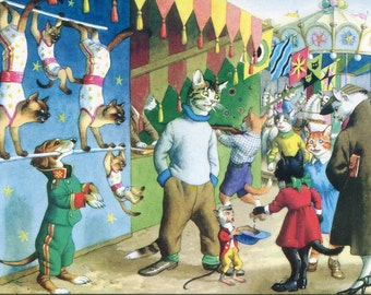 Mainzer postcard, Mainzer cats, kittens, dressed cats #4708 "AcroCat" Show, dressed animals, Alfred Mainzer vintage postcard