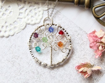 Family Tree Necklace, Family Tree Jewelry, Birthstone Necklace, Wire Tree Necklace, Personalized Necklace, Tree of Life Necklace, Mom