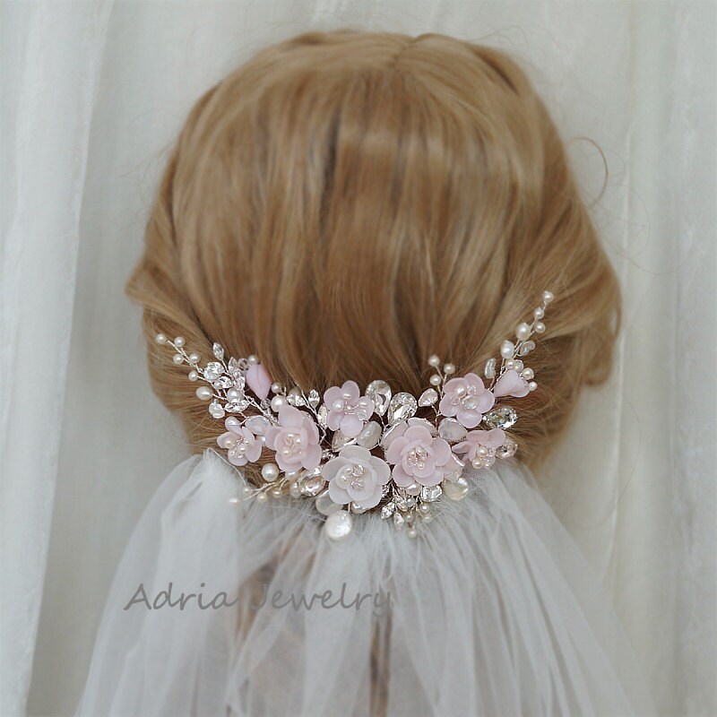 Pink Bridal Fascinator Wedding Hair Comb Blush Pink Bridal