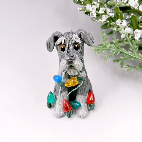 Schnauzer Christmas Ornament Figurine Dog Lights Porcelain