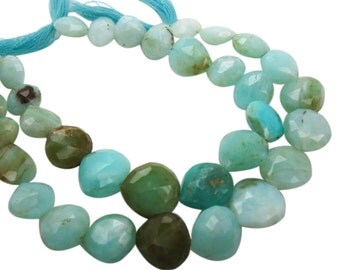 Peruvian Blue Opal Briolette Beads, Faceted Heart Briolettes, Blue Opal Beads, 10mm to 13mm, SKU 4019A