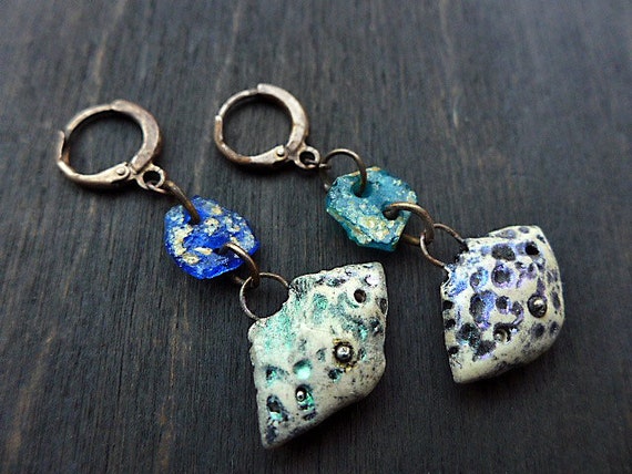 Addendum. Artisan earrings with polymer clay art beads and ancient Roman glass.  
