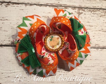 Thanksgiving Pumpkin boutique bow ready to ship