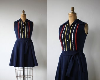vintage 1960s dress / 60s navy blue scooter dress / 60s mini dress / primary colors dress / peggy dress / size m med medium
