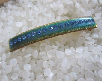 vintage hair barrette vintage 1930s celluloid blue rhinestones, glitter