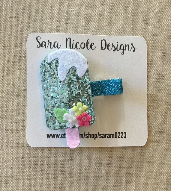 Glitter blue popsicle hair clip // kids babies glitter